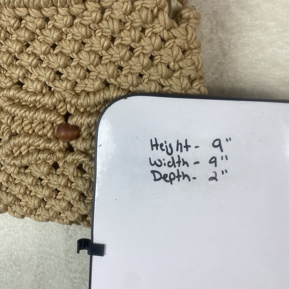 Vintage Cream Handmade Macrame‎ Purse Oval Handle 1970's Bead Crochet Small - Picture 9 of 9